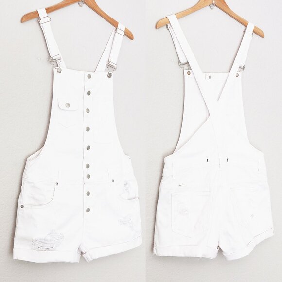 Lovers and Friends Shane Overall Shortall M Kinston White Denim Distressed $178 - Picture 4 of 16